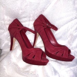 Red Suede Platform Heels